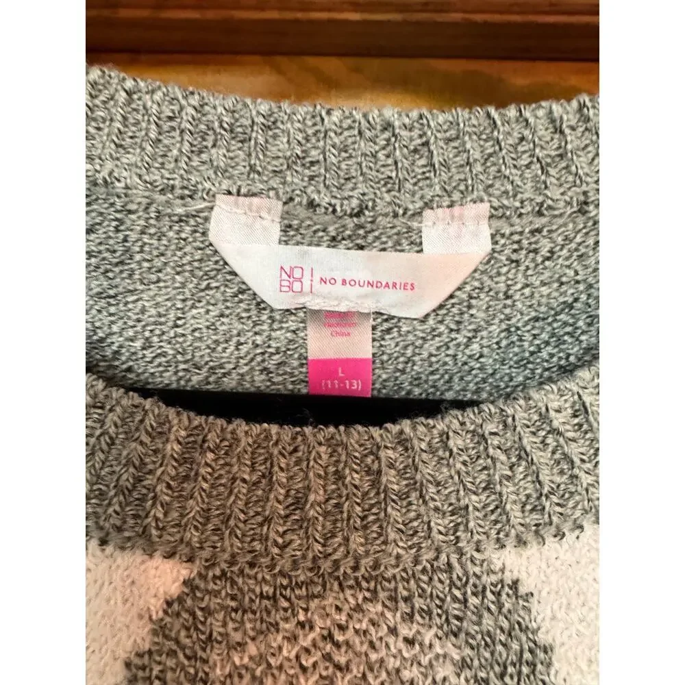 No Boundaries Light Green & White Star Sweater L (11–13) NWT Recycled Polyester - Picture 6 of 6